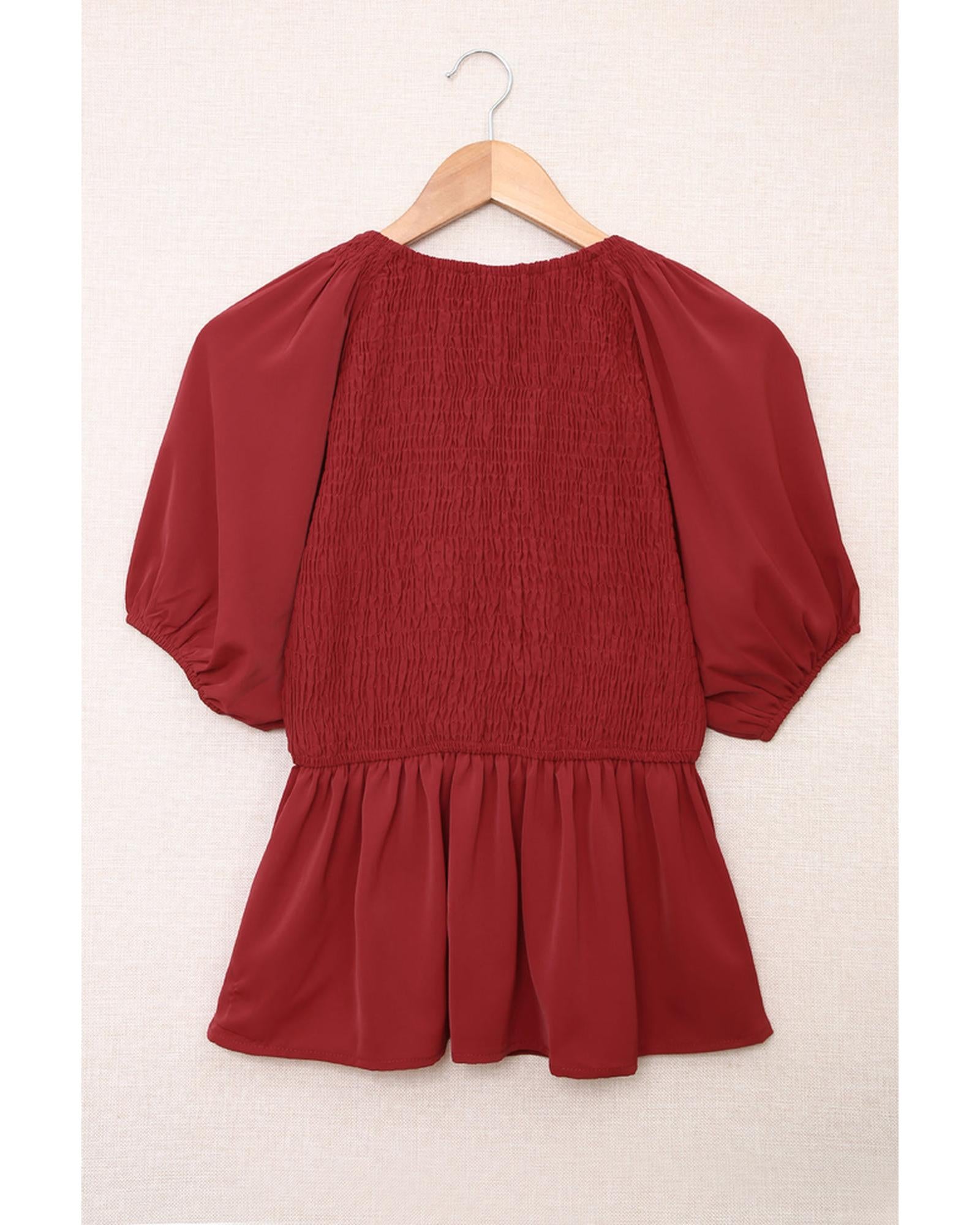 Azura Exchange Puff Sleeve Smocked Top - M