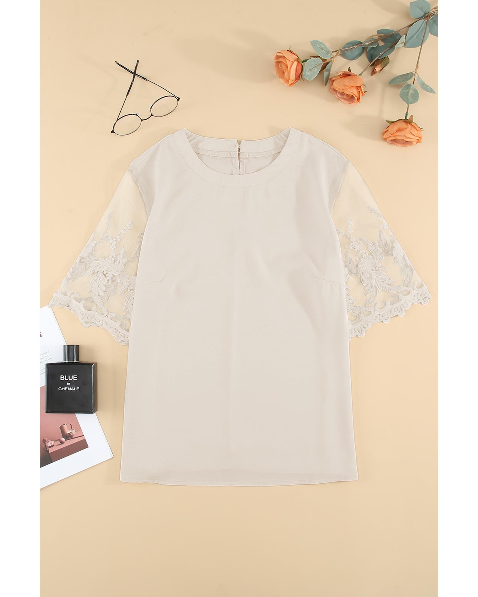 Azura Exchange Lace Sleeve Patchwork Top - S