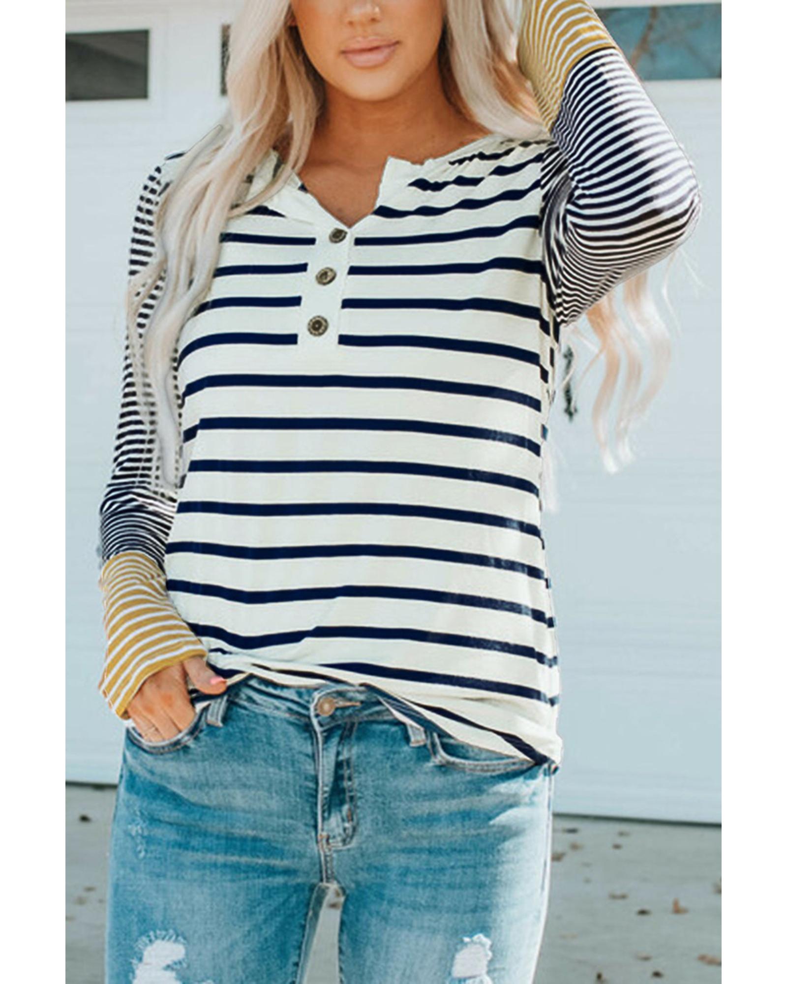 Azura Exchange Stripe Button Henley Top - XL