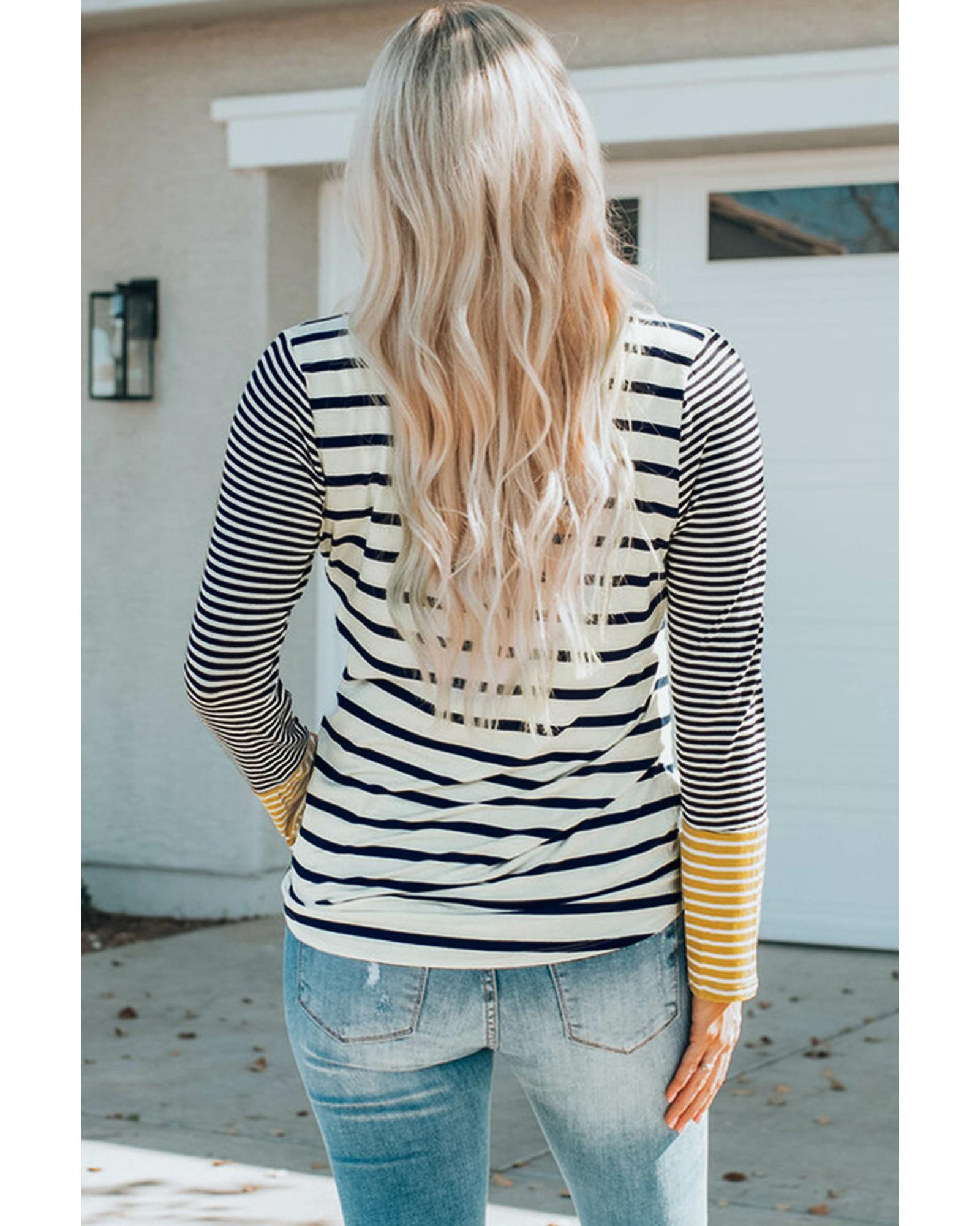 Azura Exchange Stripe Button Henley Top - XL