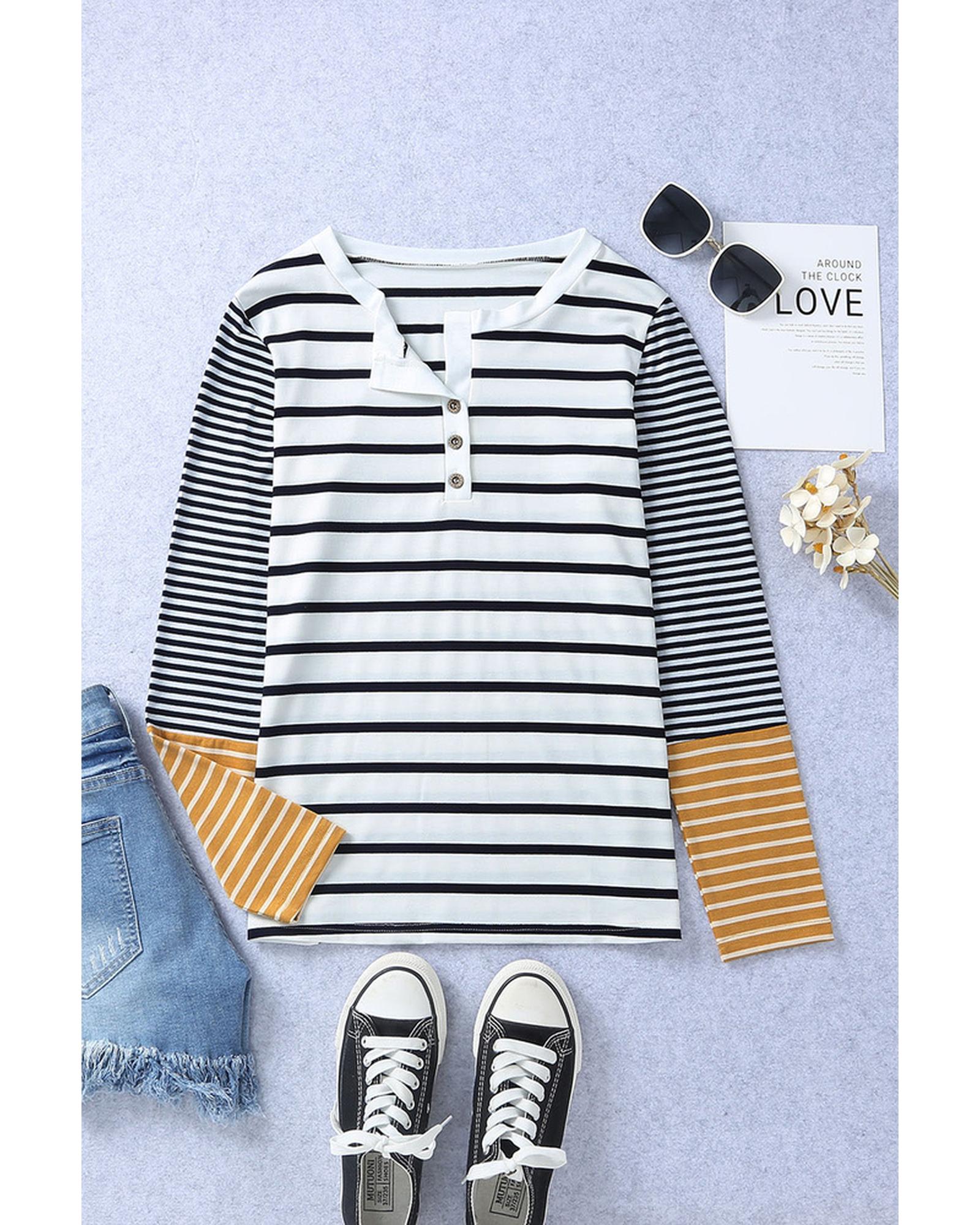 Azura Exchange Stripe Button Henley Top - XL