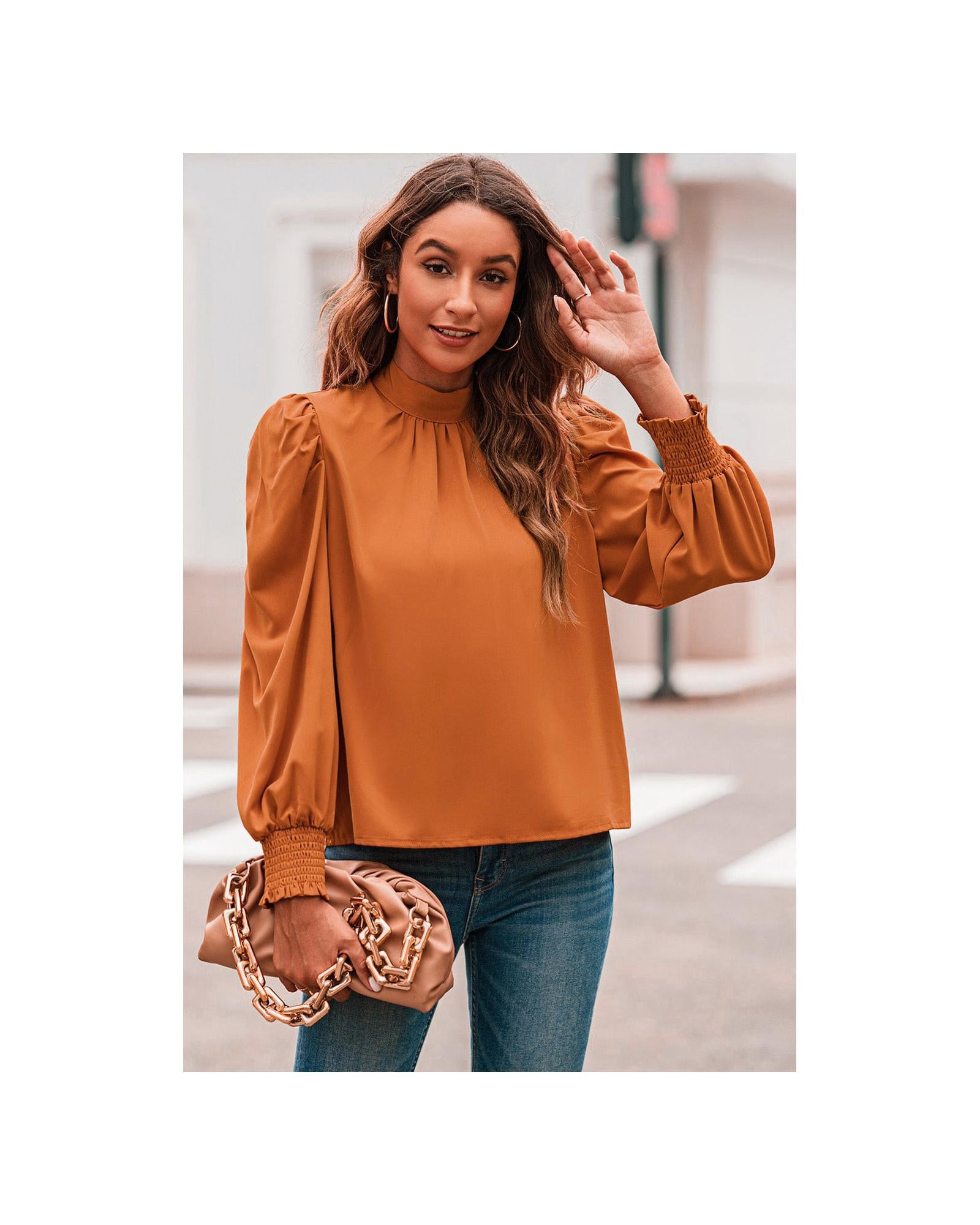 Azura Exchange Long Sleeve Mock Neck Chiffon Blouse - XL