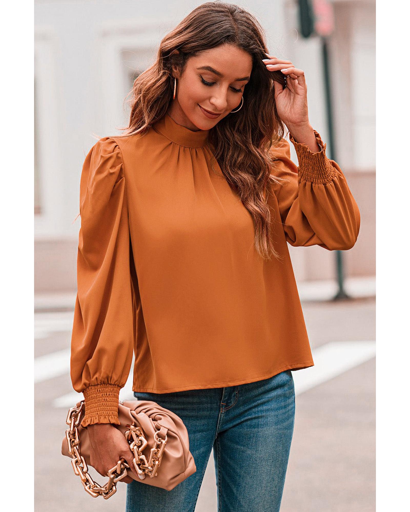 Azura Exchange Long Sleeve Mock Neck Chiffon Blouse - XL