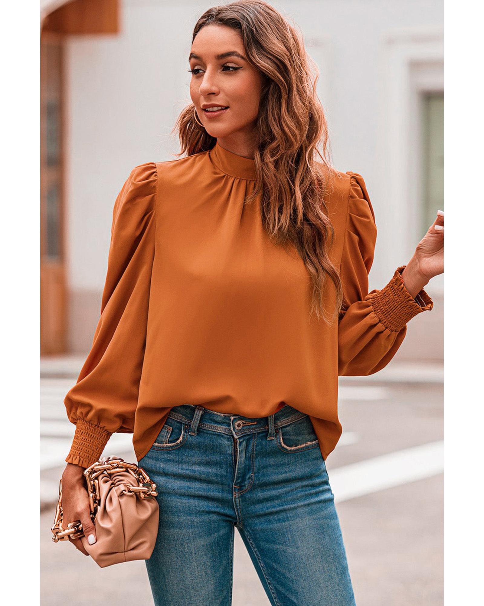 Azura Exchange Long Sleeve Mock Neck Chiffon Blouse - XL