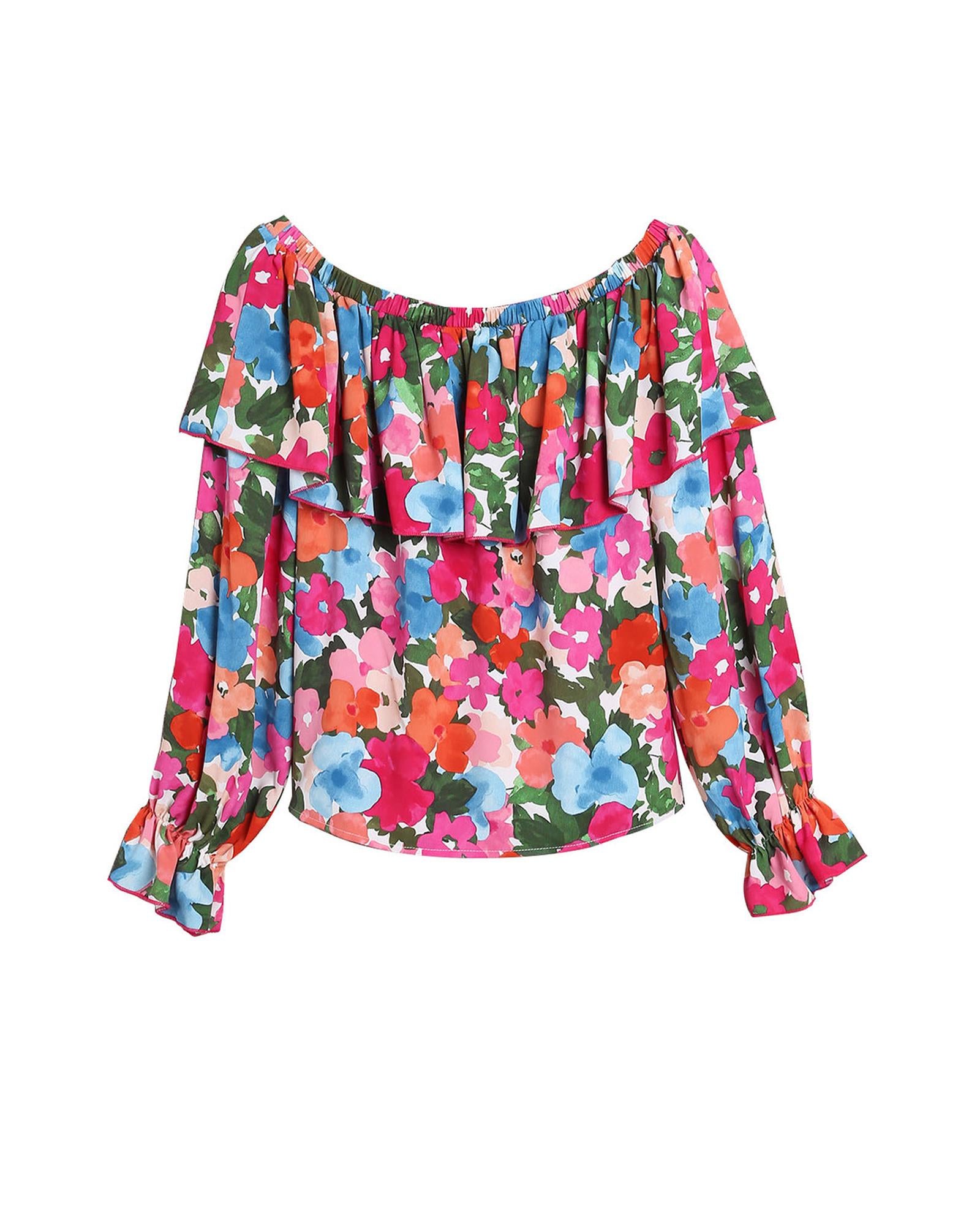 Azura Exchange Floral Print Off Shoulder Blouse - L