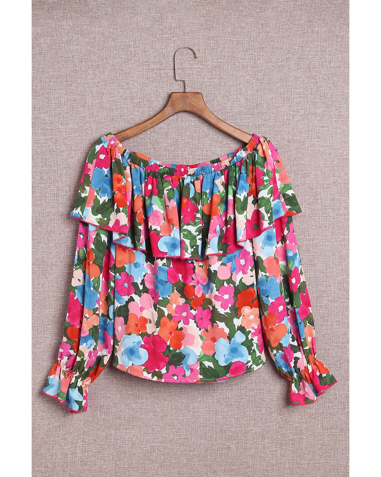 Azura Exchange Floral Print Off Shoulder Blouse - L