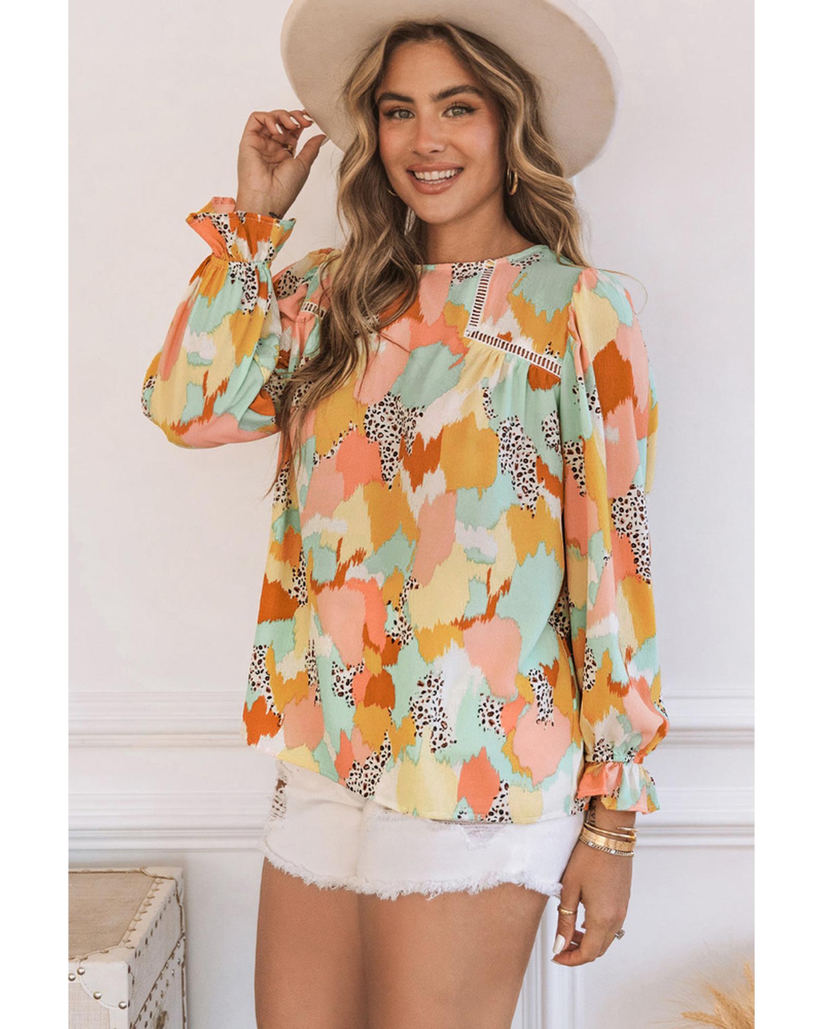 Azura Exchange Abstract Printed Long Sleeve Blouse - S