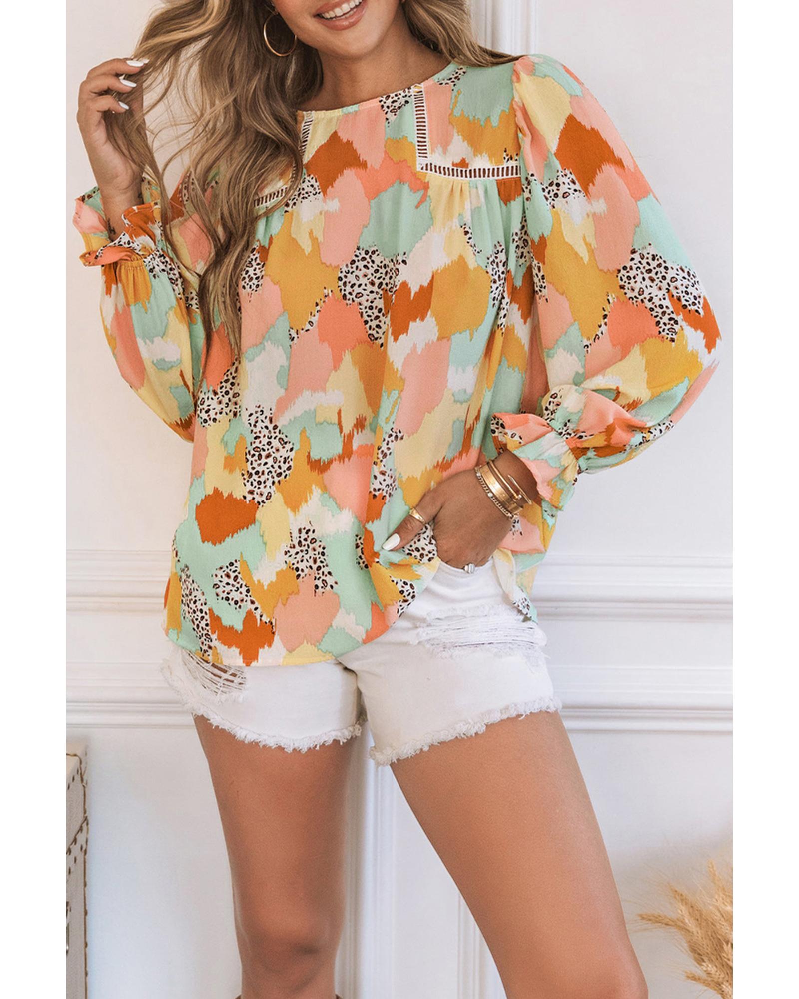 Azura Exchange Abstract Printed Long Sleeve Blouse - S