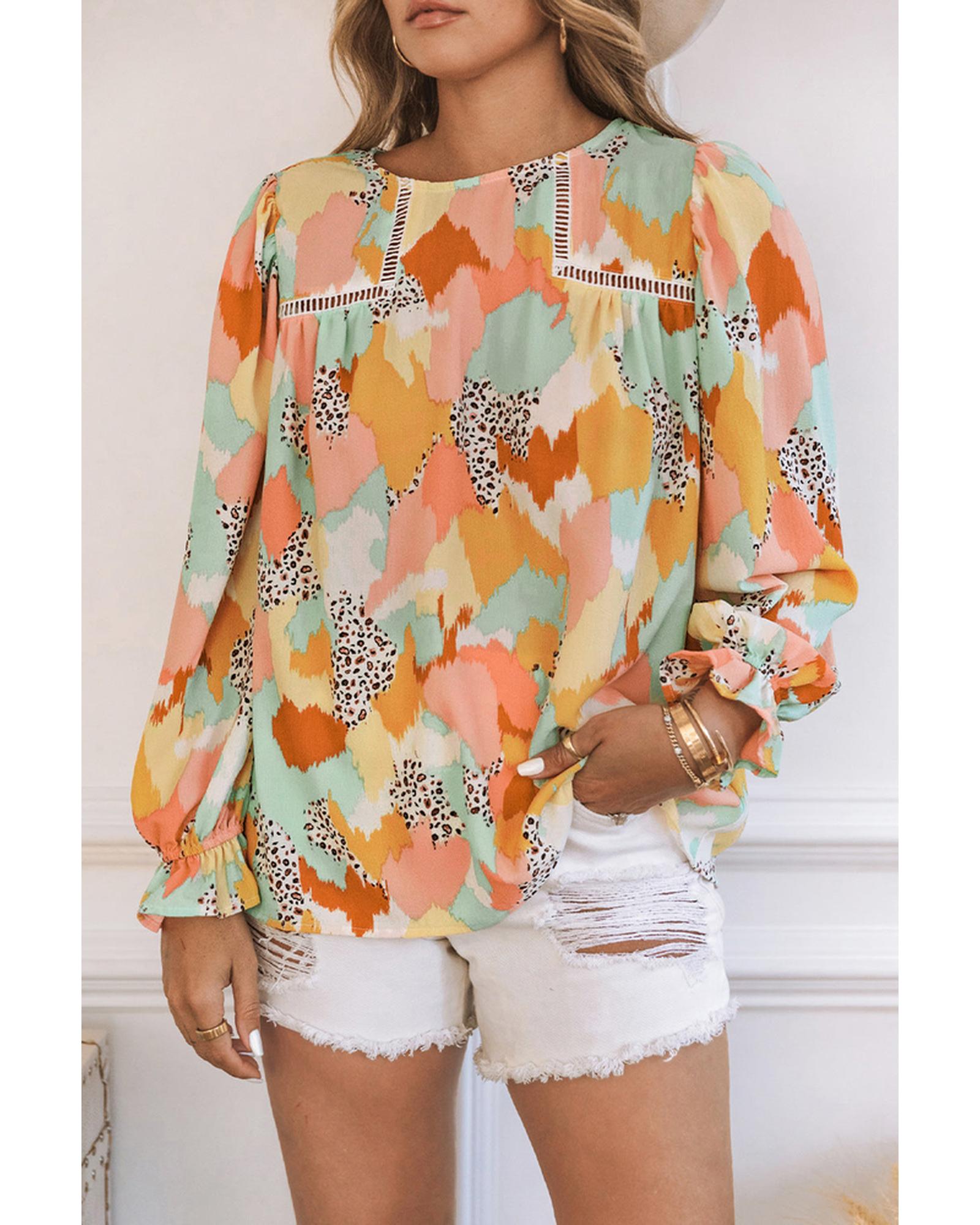 Azura Exchange Abstract Printed Long Sleeve Blouse - S