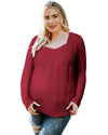 Azura Exchange Lace Crochet V Neck Long Sleeve Top - S