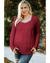 Azura Exchange Lace Crochet V Neck Long Sleeve Top - S