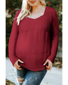 Azura Exchange Lace Crochet V Neck Long Sleeve Top - S