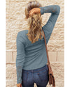 Azura Exchange Lace Hem Sleeve Button Top - M