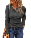 Azura Exchange Lace Hem Sleeve Button Top - L