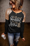 Azura Exchange Christmas Season Graphic Sequin Shoulder Top - M