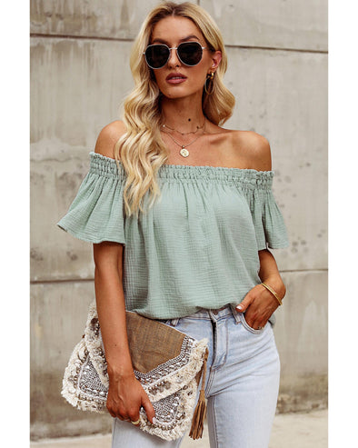 Azura Exchange Textured Ruched Ruffle Blouse - L