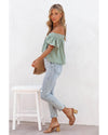 Azura Exchange Textured Ruched Ruffle Blouse - L