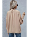Azura Exchange Khaki Frilled Knotted Blouse with Bishop Sleeves - L