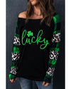 Azura Exchange Lucky Clover Glitter Pattern Leopard Plaid Top - M