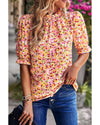Azura Exchange Floral Ruffle Mock Neck Blouse - S