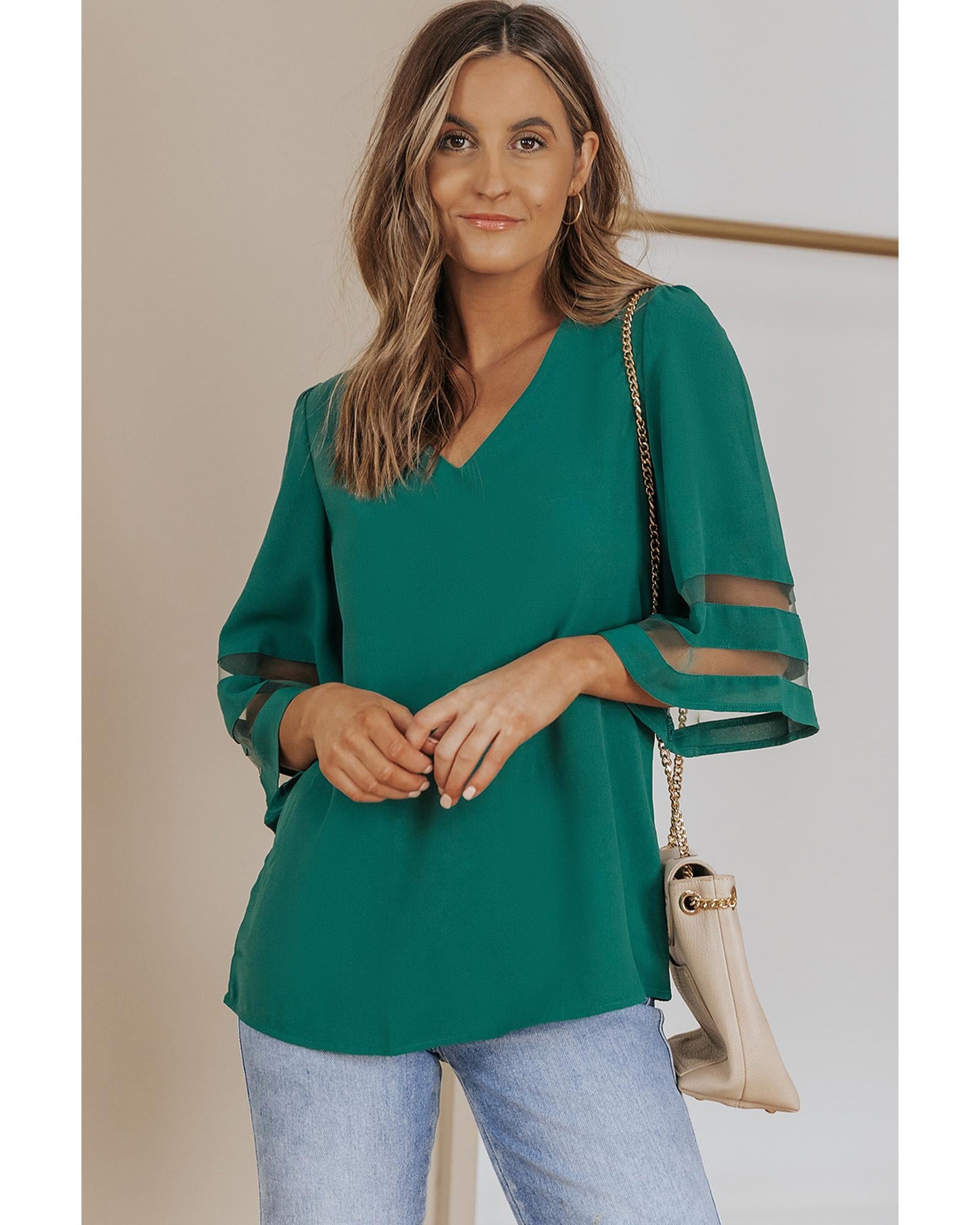 Azura Exchange Flare Sleeve V Neck Loose Blouse - L