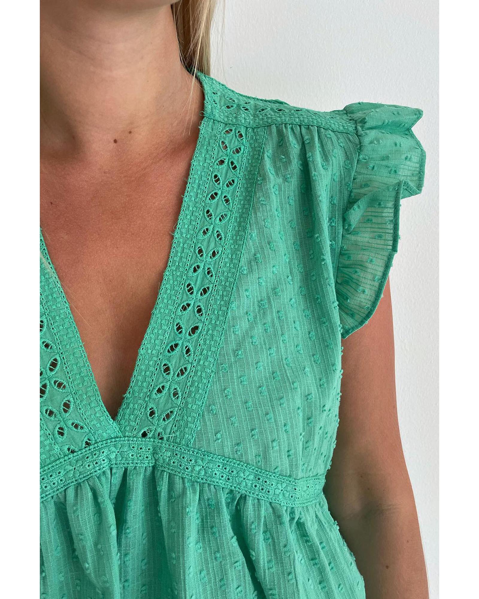 Azura Exchange Eyelet V Neckline Ruffle Swiss Dot Top - L