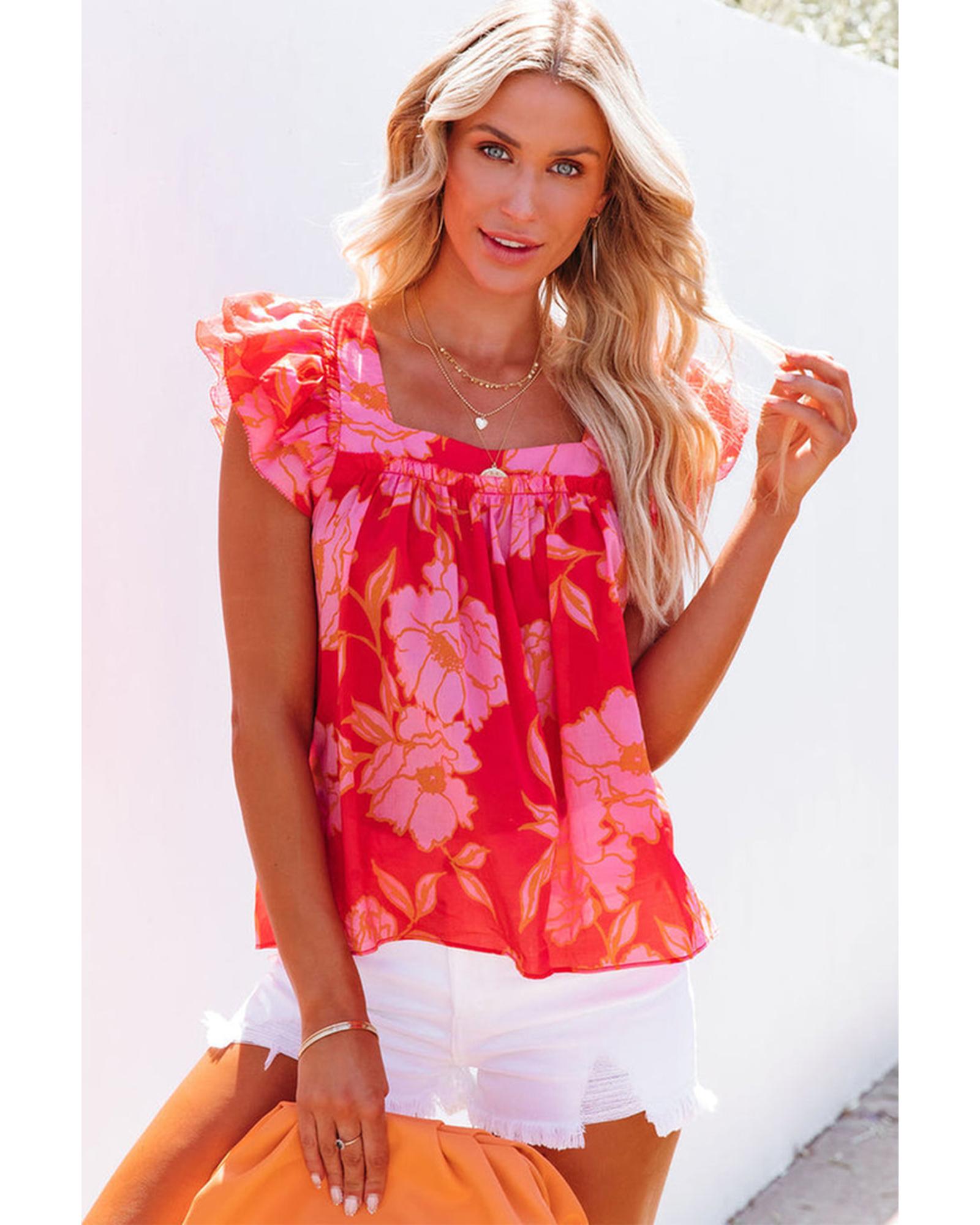 Azura Exchange Ruffle Sleeve Floral Blouse - L