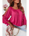 Azura Exchange Lace Crochet Cut-Out Ruffle Blouse - M