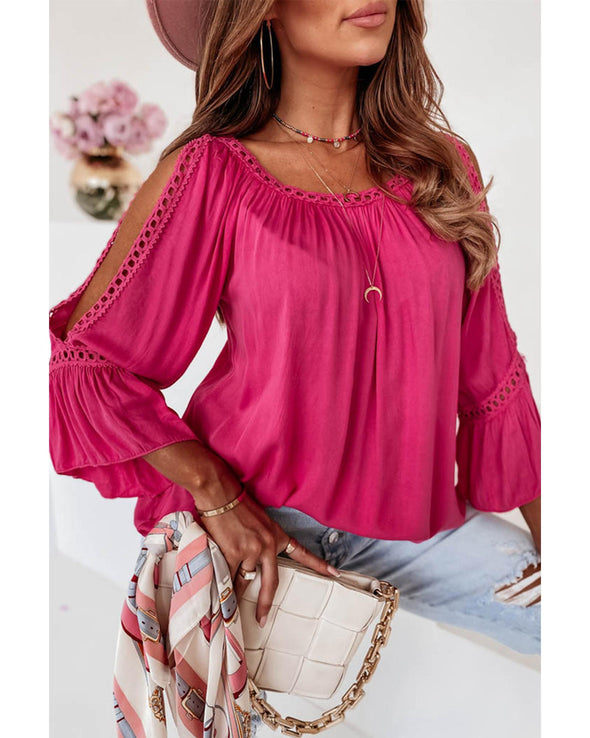 Azura Exchange Lace Crochet Cut-Out Ruffle Blouse - M