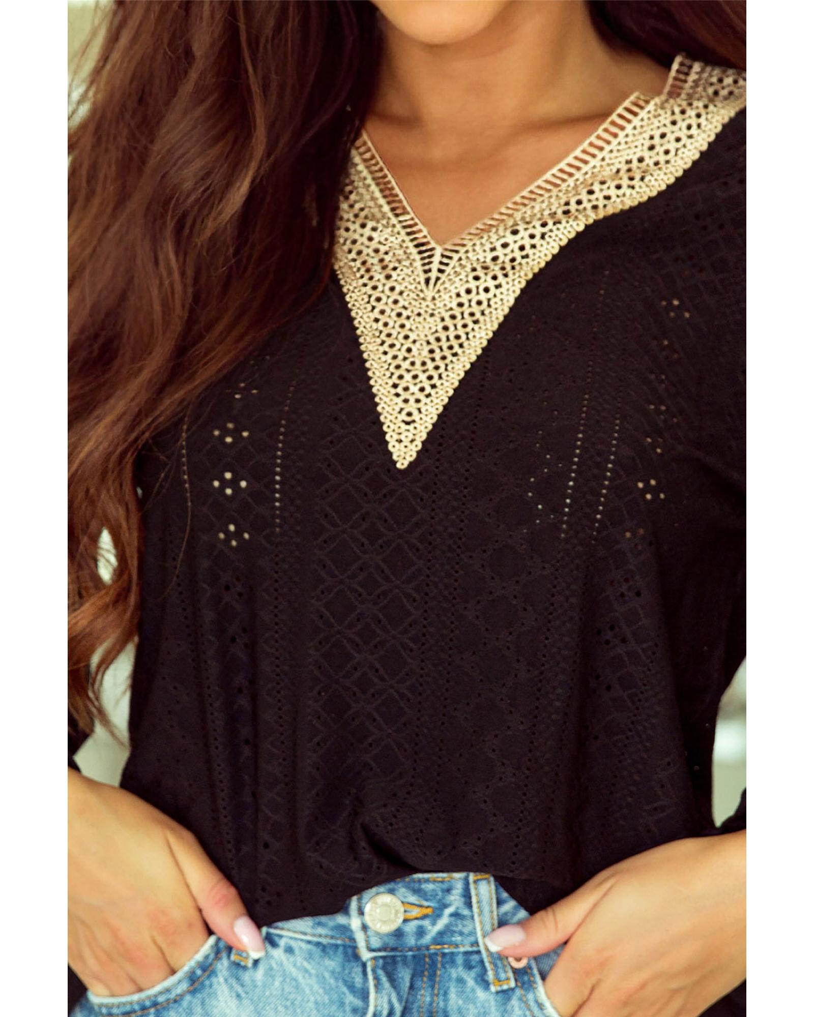 Azura Exchange Lace Panel V Neck Ruffle Blouse - M