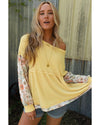 Azura Exchange Floral Patchwork Waffle Knit Babydoll Blouse - S