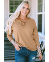 Azura Exchange Leopard Cuffs Ribbed Henley Top - M