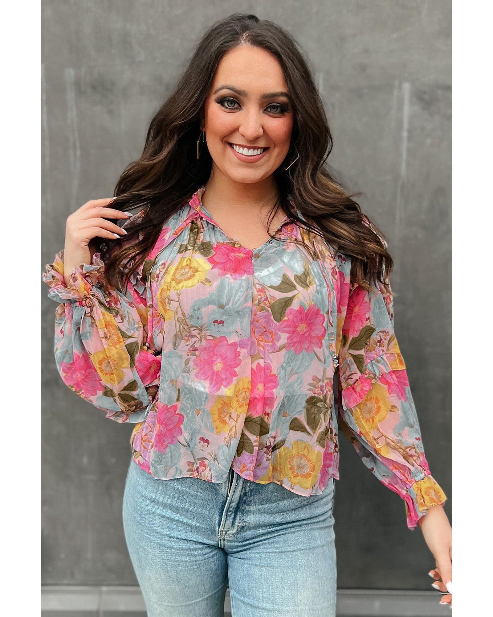 Azura Exchange Tiered Ruffled Long Sleeve Blouse - L