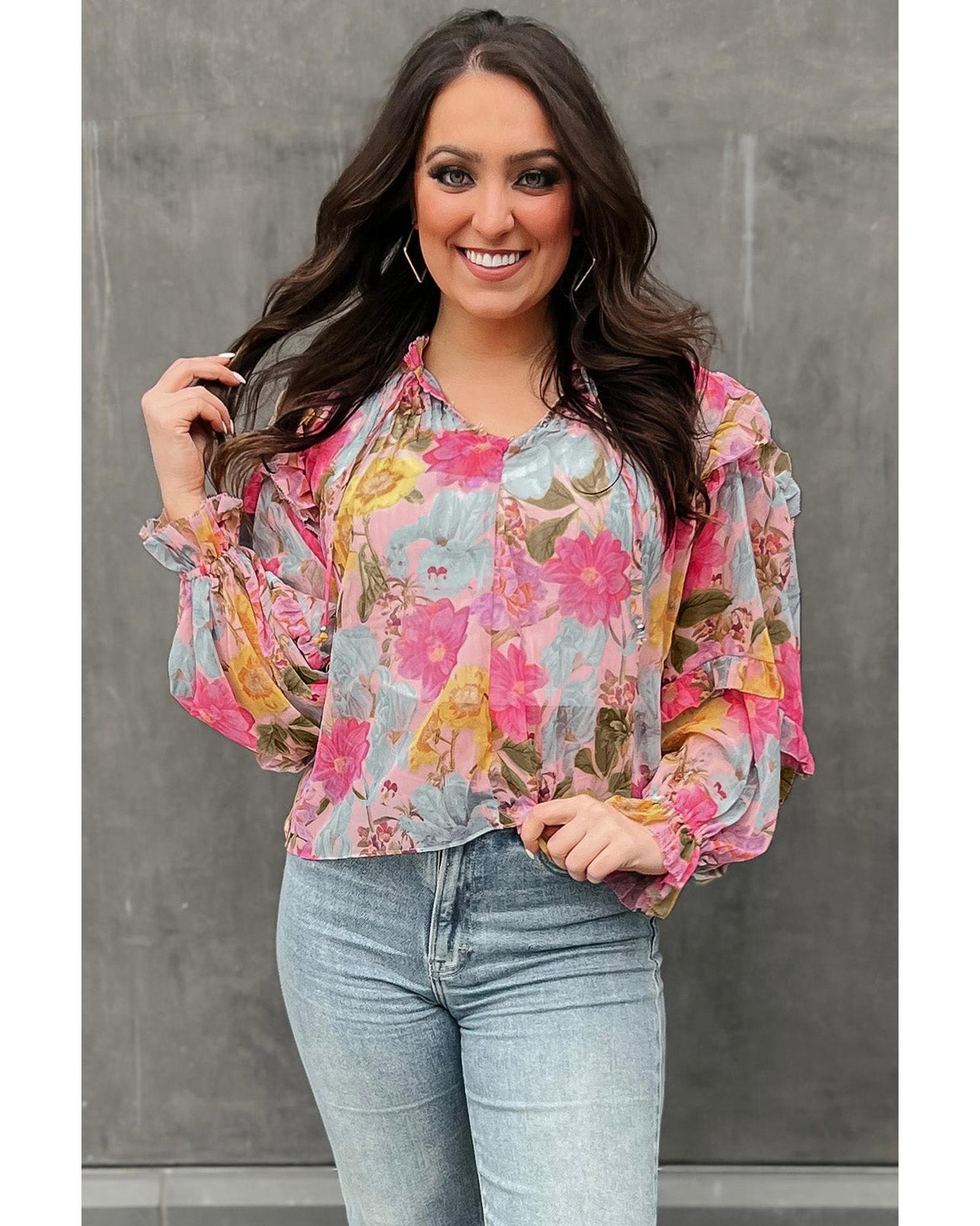 Azura Exchange Tiered Ruffled Long Sleeve Blouse - L