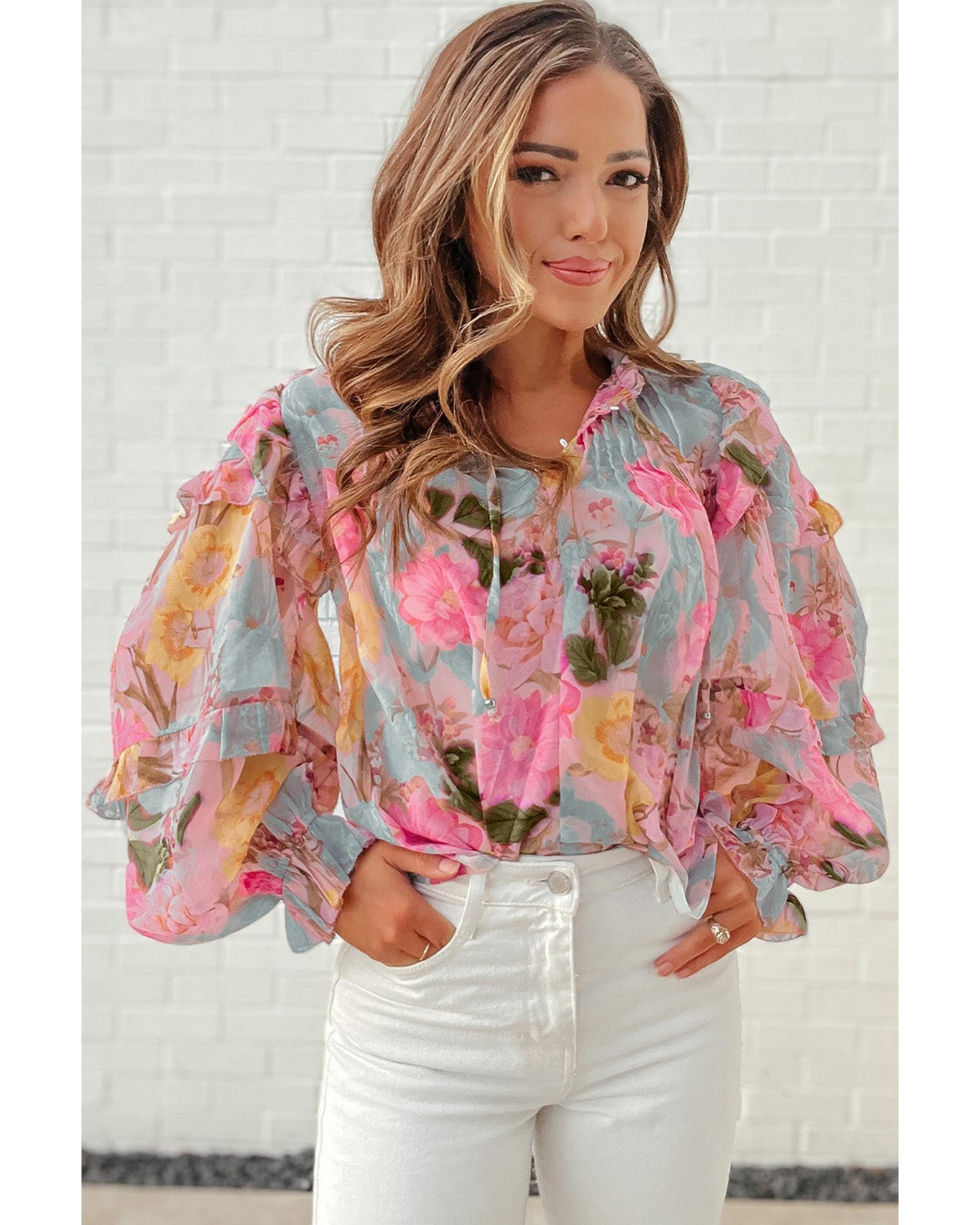 Azura Exchange Tiered Ruffled Long Sleeve Blouse - L