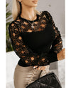 Azura Exchange Floral Lace Splicing Long Sleeve Top - M