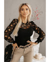 Azura Exchange Floral Lace Splicing Long Sleeve Top - M