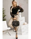 Azura Exchange Floral Lace Splicing Long Sleeve Top - M