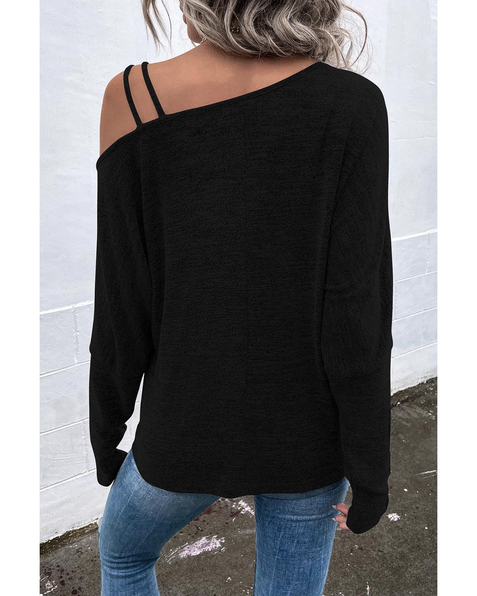 Azura Exchange Asymmetric Strappy Cold Shoulder Long Sleeve Top - M