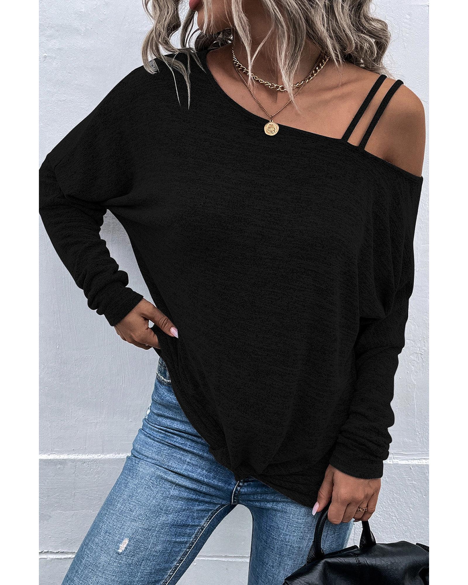 Azura Exchange Asymmetric Strappy Cold Shoulder Long Sleeve Top - XL