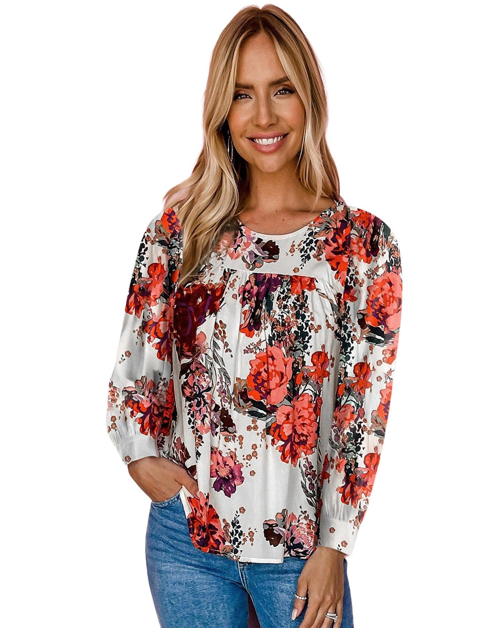 Azura Exchange Retro Floral Long Sleeve Blouse - L