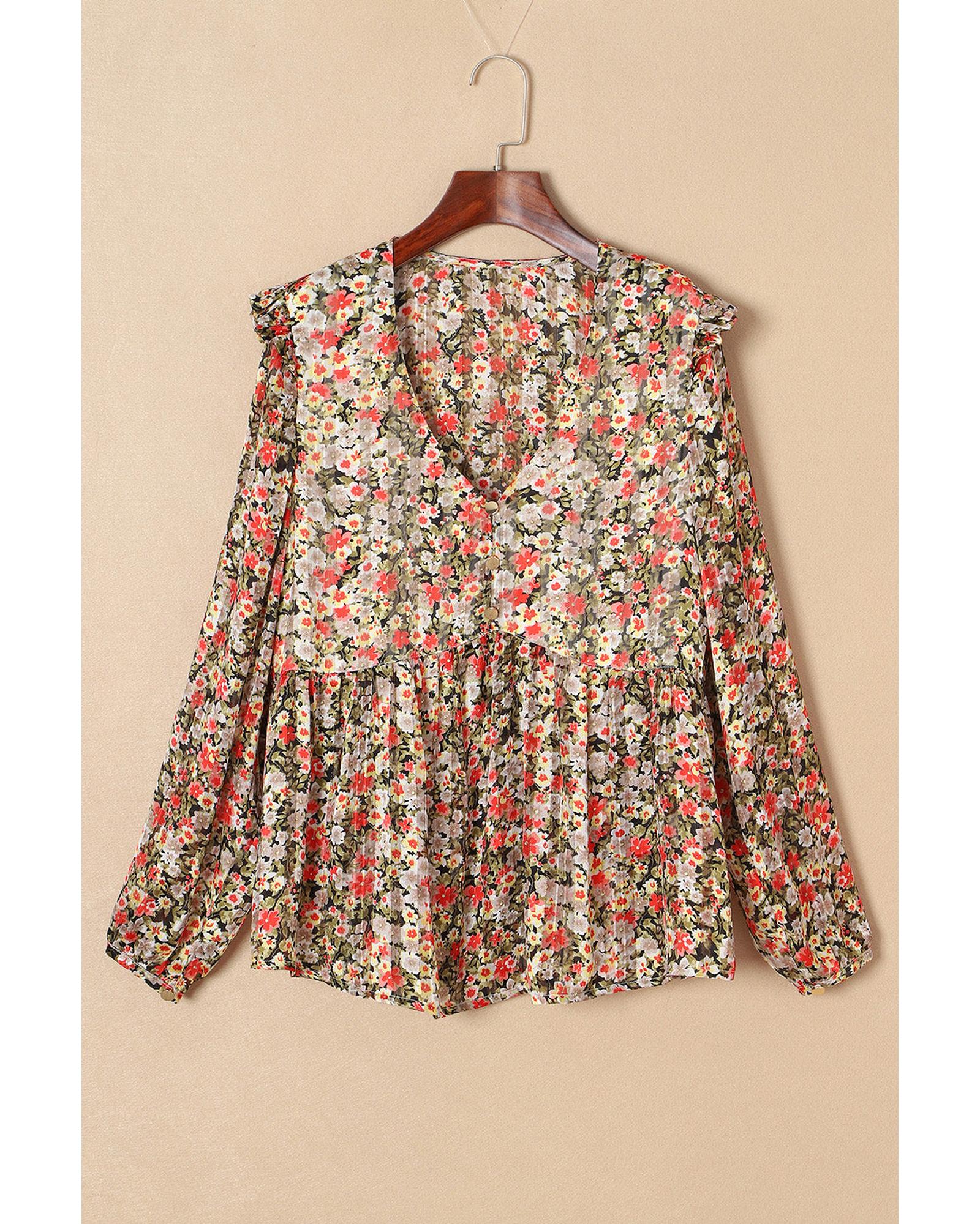 Azura Exchange Floral Ruffled Babydoll Blouse - L