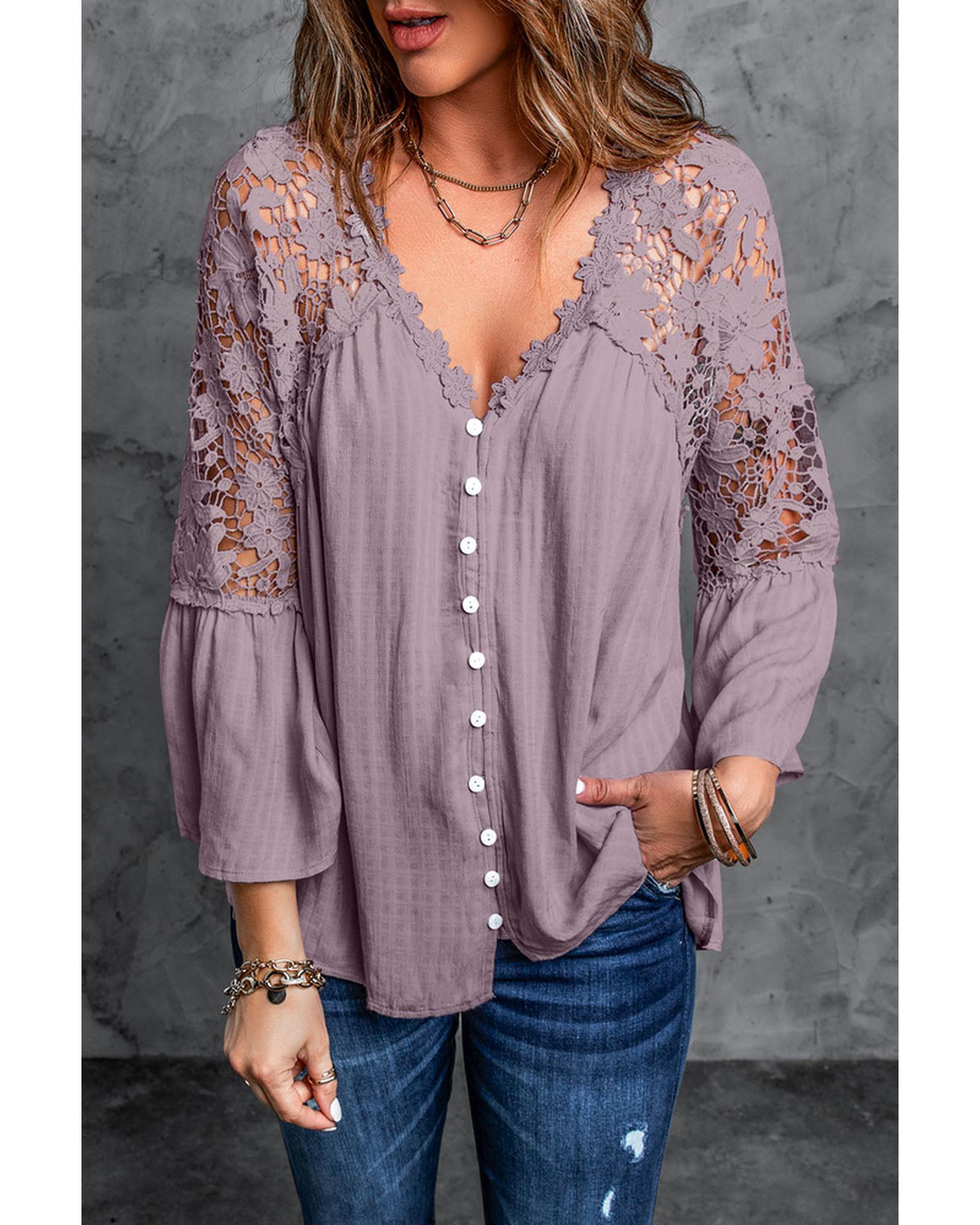 Azura Exchange Lace Button Top - L