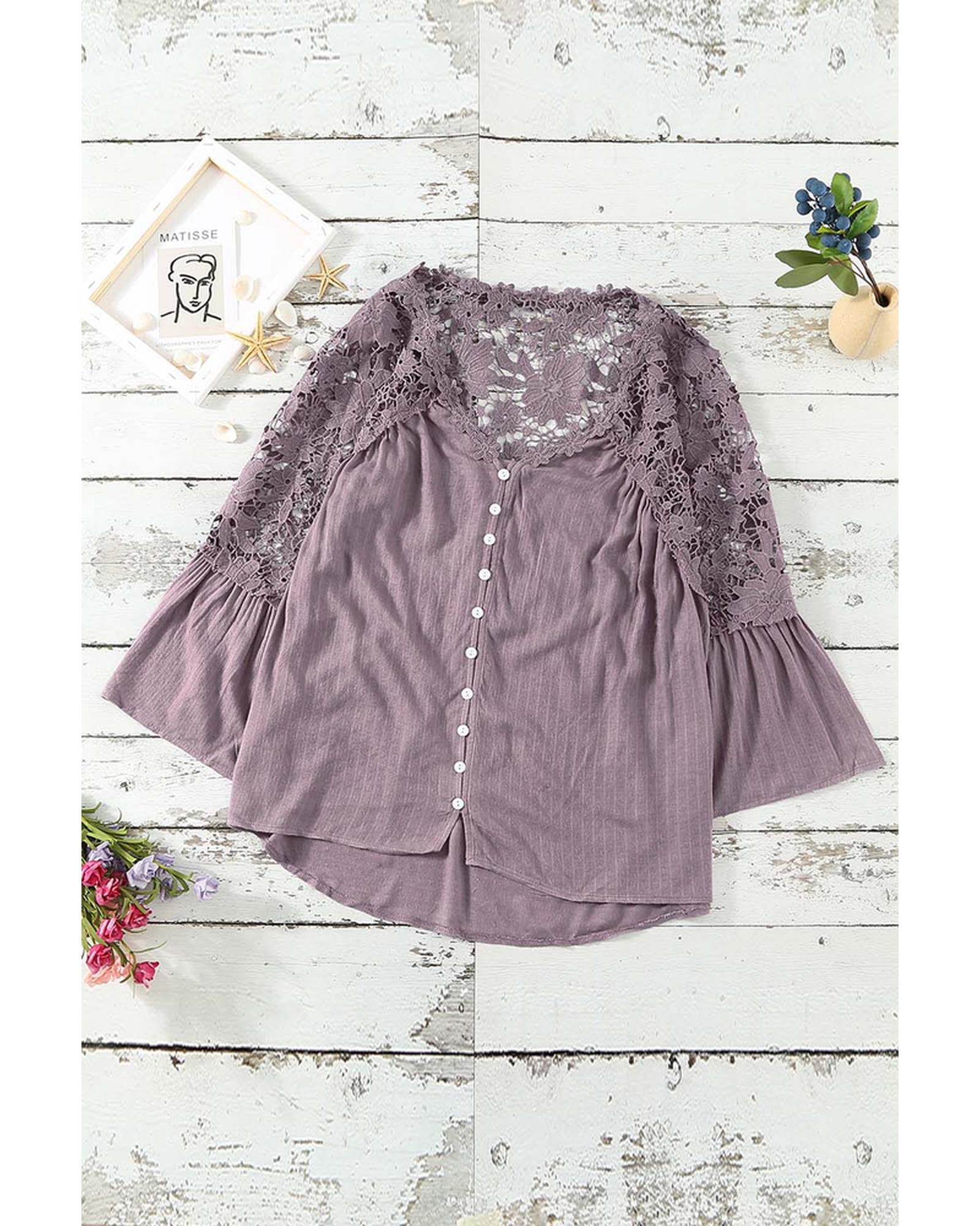 Azura Exchange Lace Button Top - L