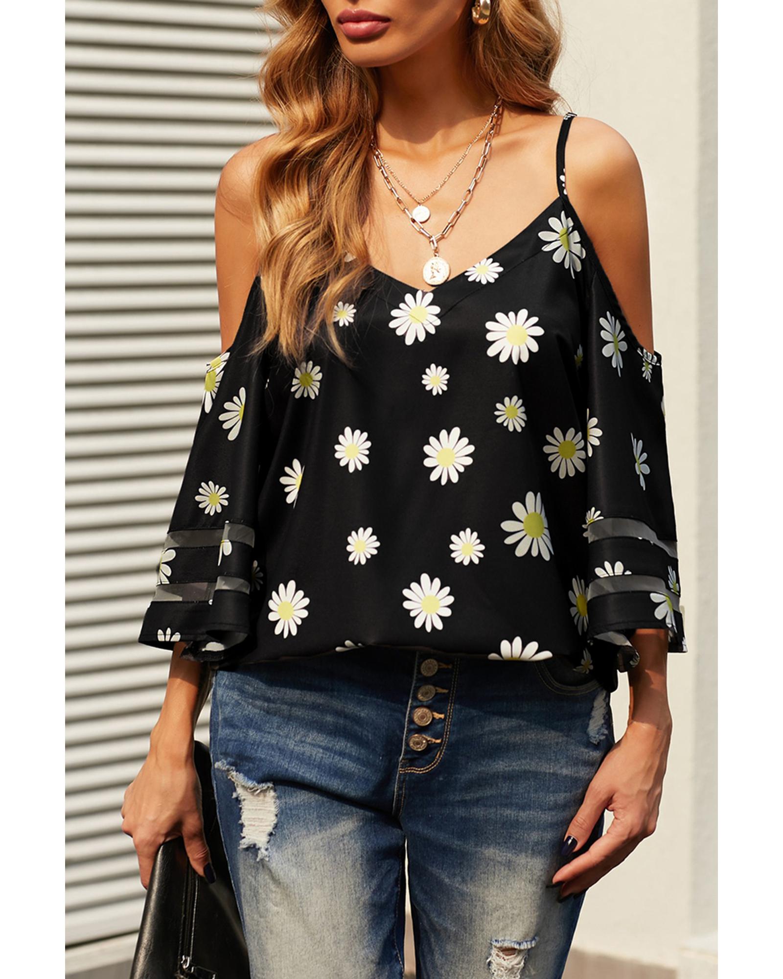 Azura Exchange Floral Cold Shoulder Blouse - 2XL