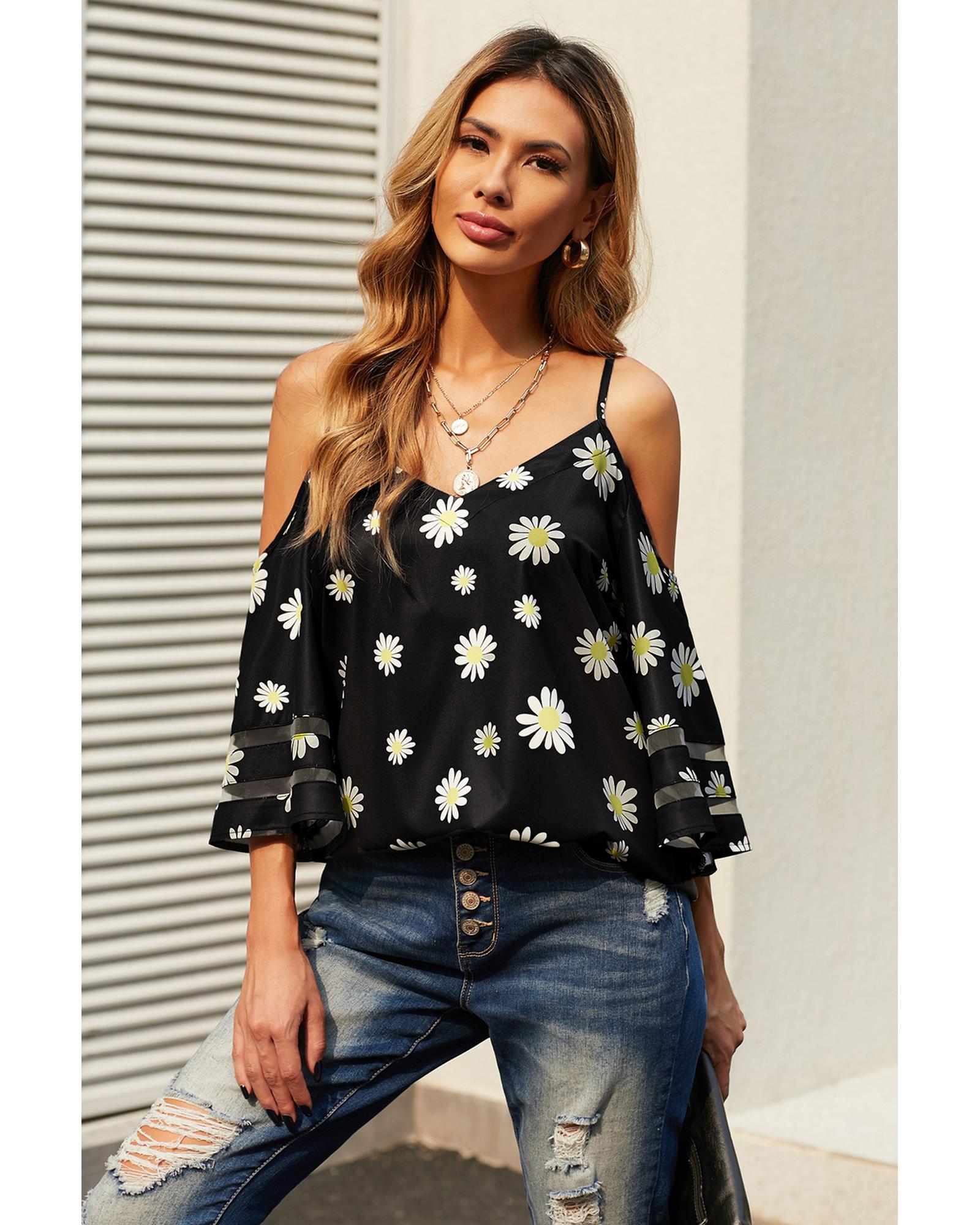 Azura Exchange Floral Cold Shoulder Blouse - 2XL