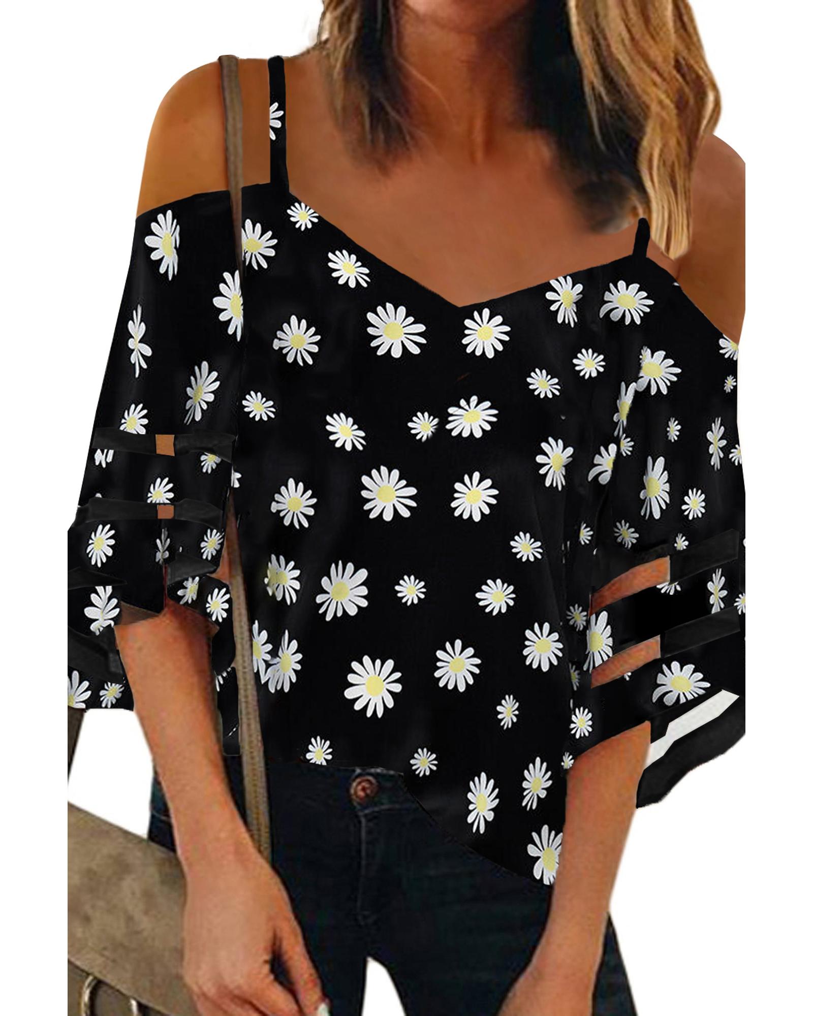 Azura Exchange Floral Cold Shoulder Blouse - 2XL