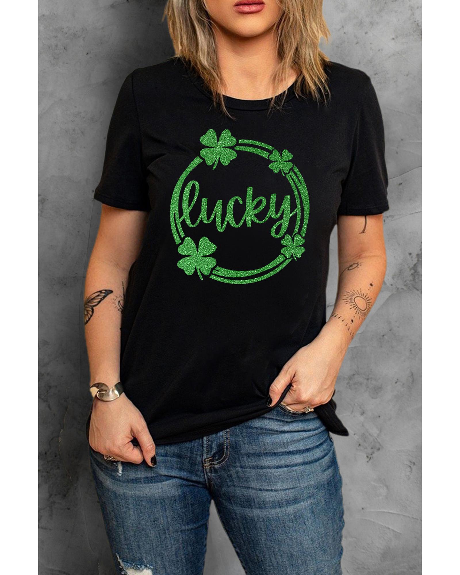 Azura Exchange Sequin Lucky Clover Print T-shirt - 2XL