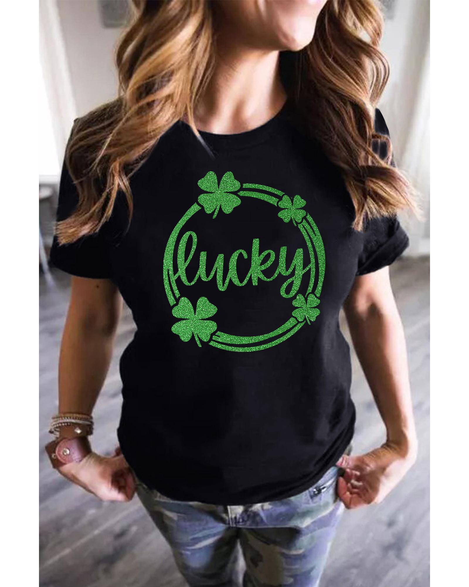 Azura Exchange Sequin Lucky Clover Print T-shirt - 2XL