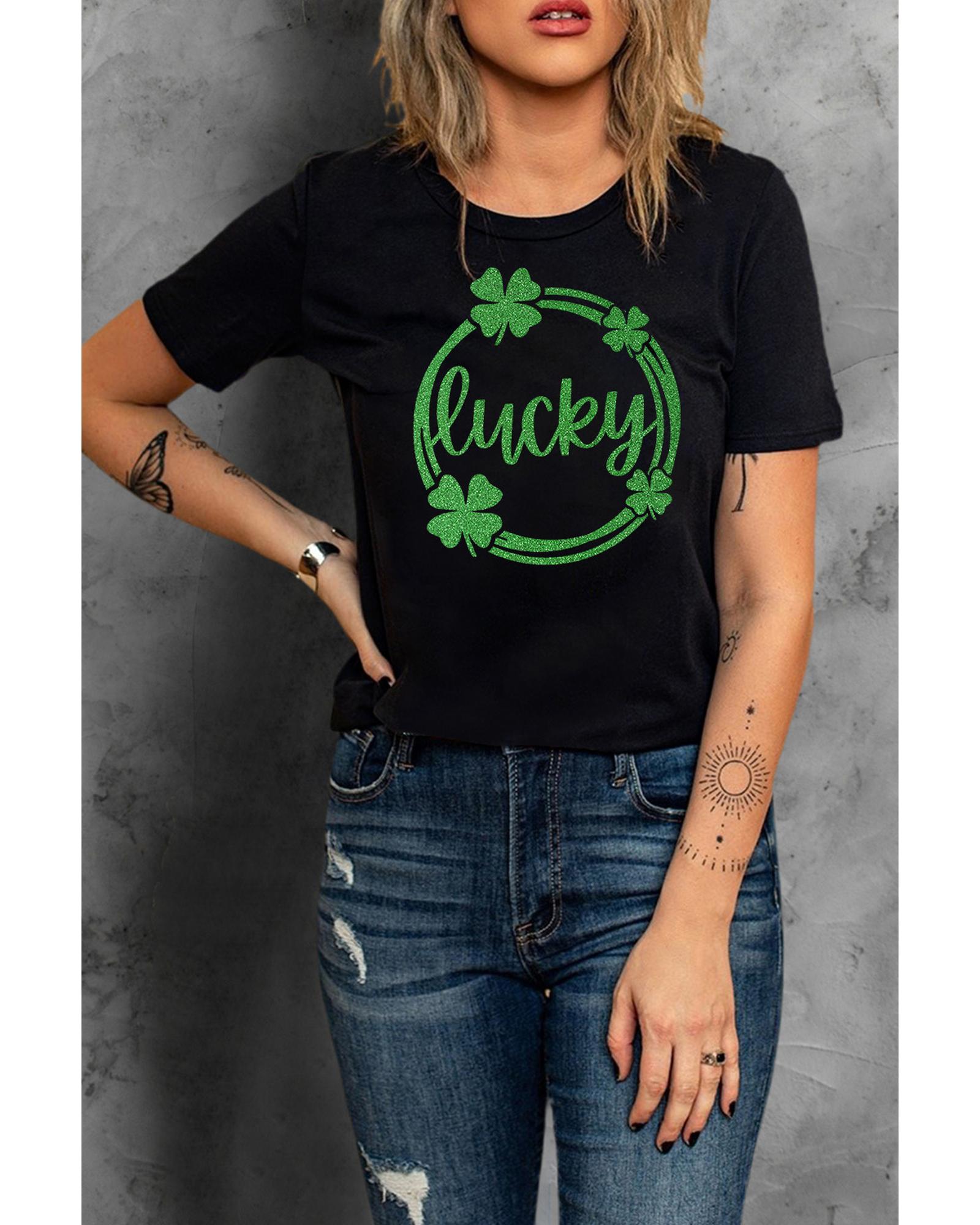 Azura Exchange Sequin Lucky Clover Print T-shirt - 2XL